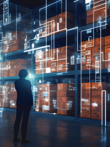 gain de temps sur la gestion courante Personne dans son entrepôt qui regarde son stock avec l'aide des nouvelles technologies.